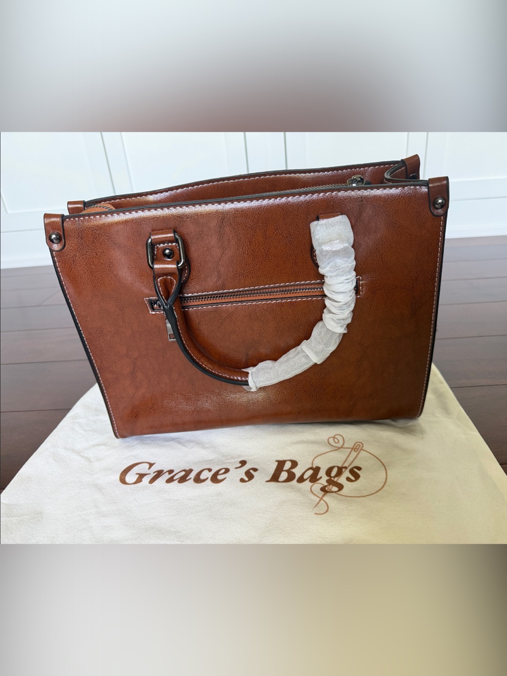 Grace Bags Brown Leather Top-Handle Satchel